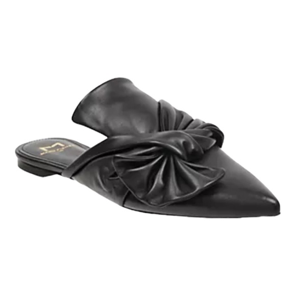Marc Fisher LTD Shafi Bow Flat Leather Mules in Black 8.5 - Picture 1 of 10
